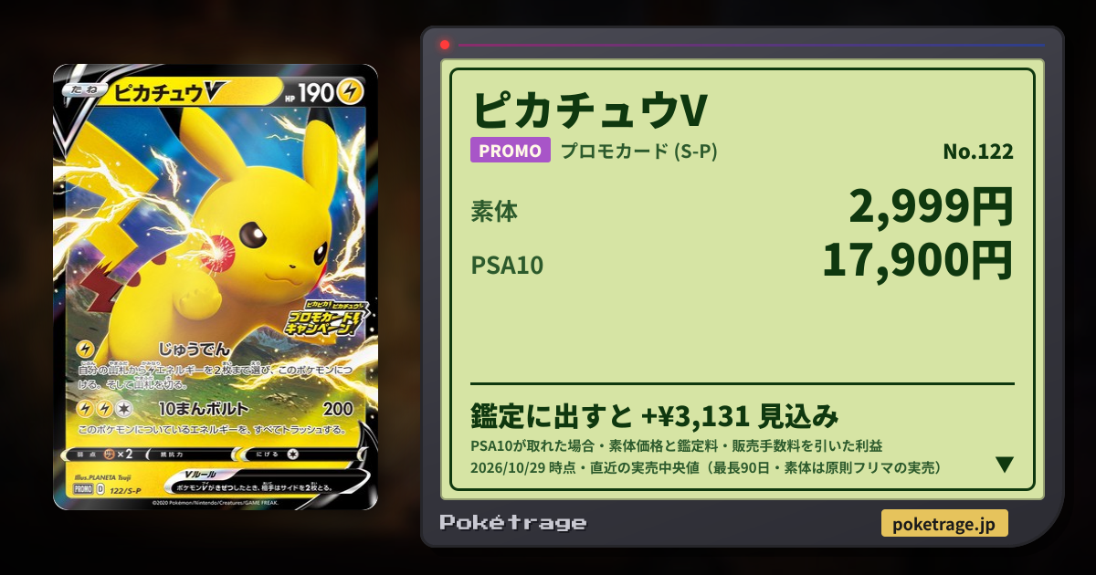 ピカチュウV（PROMO）の相場・価格推移 — 122 プロモカード (S-P